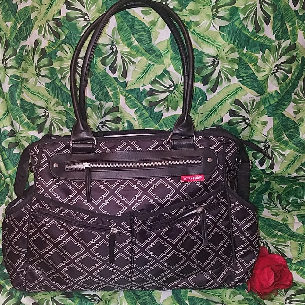 Skip Hop Black and Beige Diaper Bag